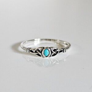 Women's 925 Sterling Silver Turquoise Celtic Ring Tiny Dainty Celtic Stone Ring